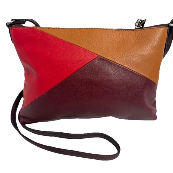 Fossil crossbody shoulderbag Leather Patchwork Burgundy Purse Organizer - Picture 7 of 11